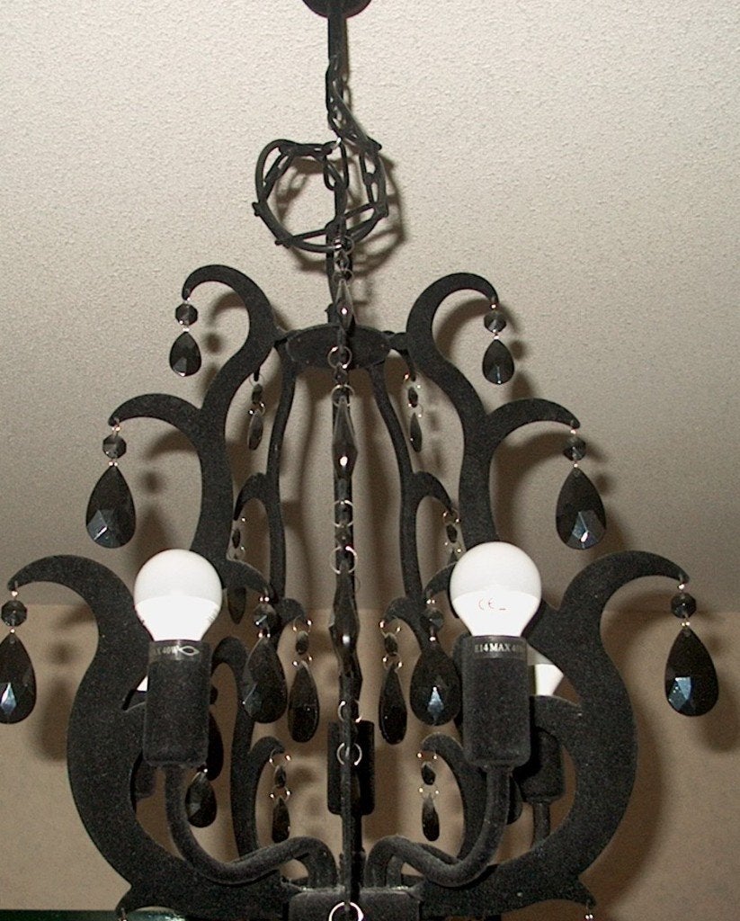 Barok : Orient chandelier 5xe1440w black flock (lucide), Ophalen, Zo goed als nieuw, Textiel, E14 (klein)