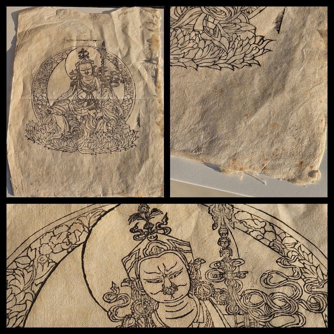 Antieke Tibetaanse houtsnede op handgeschept rijstpapier, Antiek en Kunst, Kunst | Etsen en Gravures, Ophalen of Verzenden
