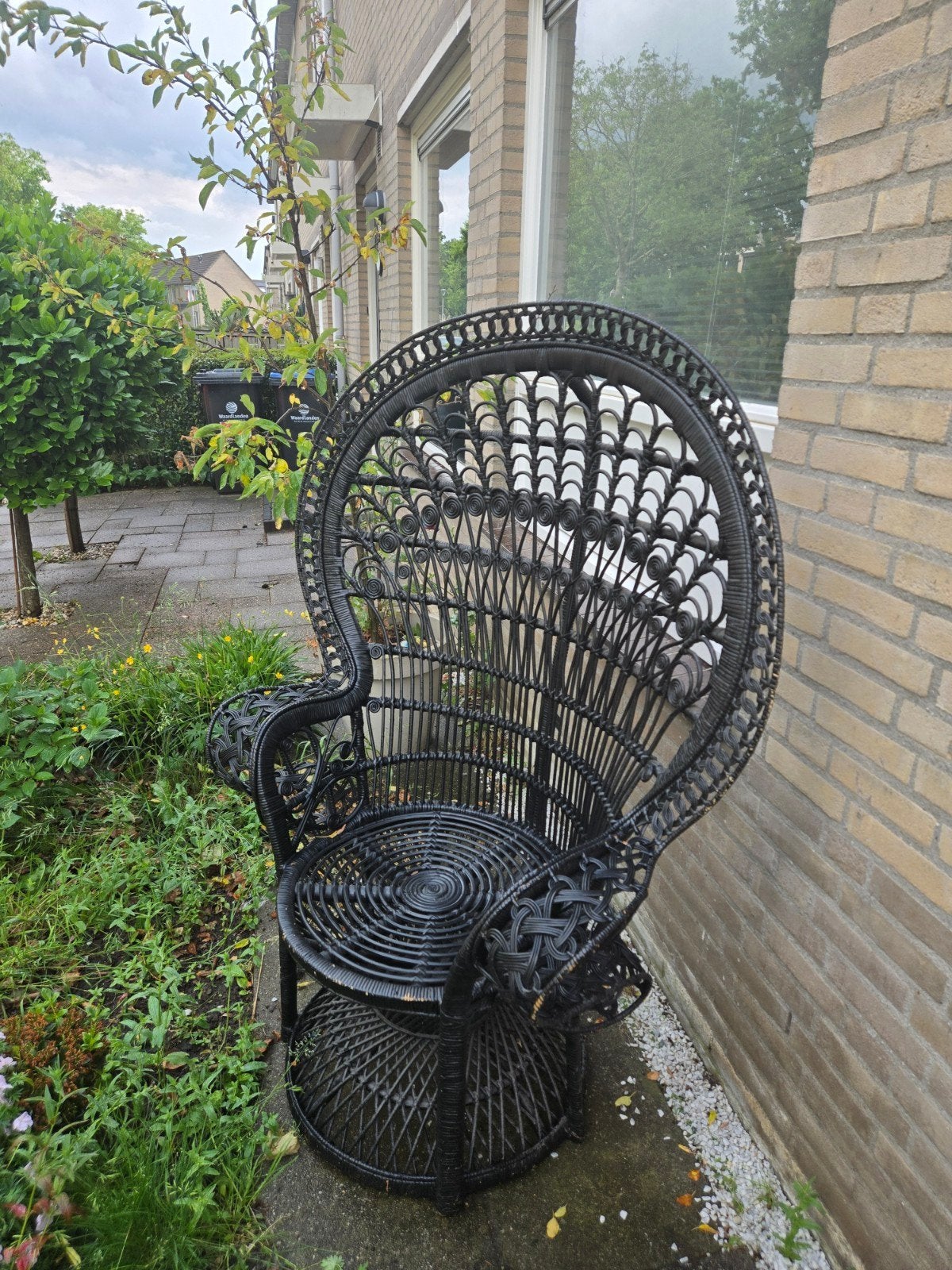 Zwarte rotan pauwenstoel, Gebruikt, Zwart, Riet of Rotan, Ophalen of Verzenden