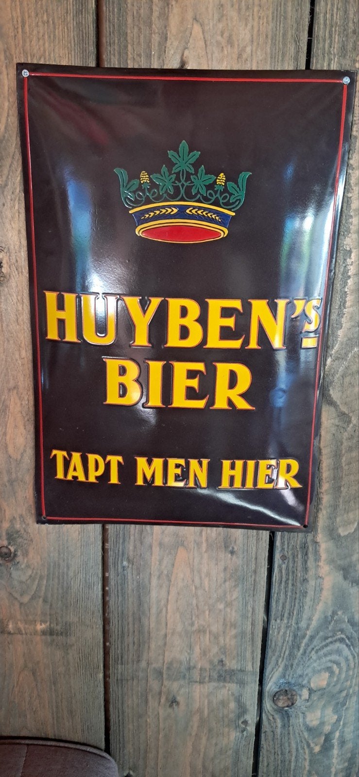 Vintage Huyben's Bier Emaille Reclamebord, Ophalen of Verzenden, Gebruikt, Reclamebord