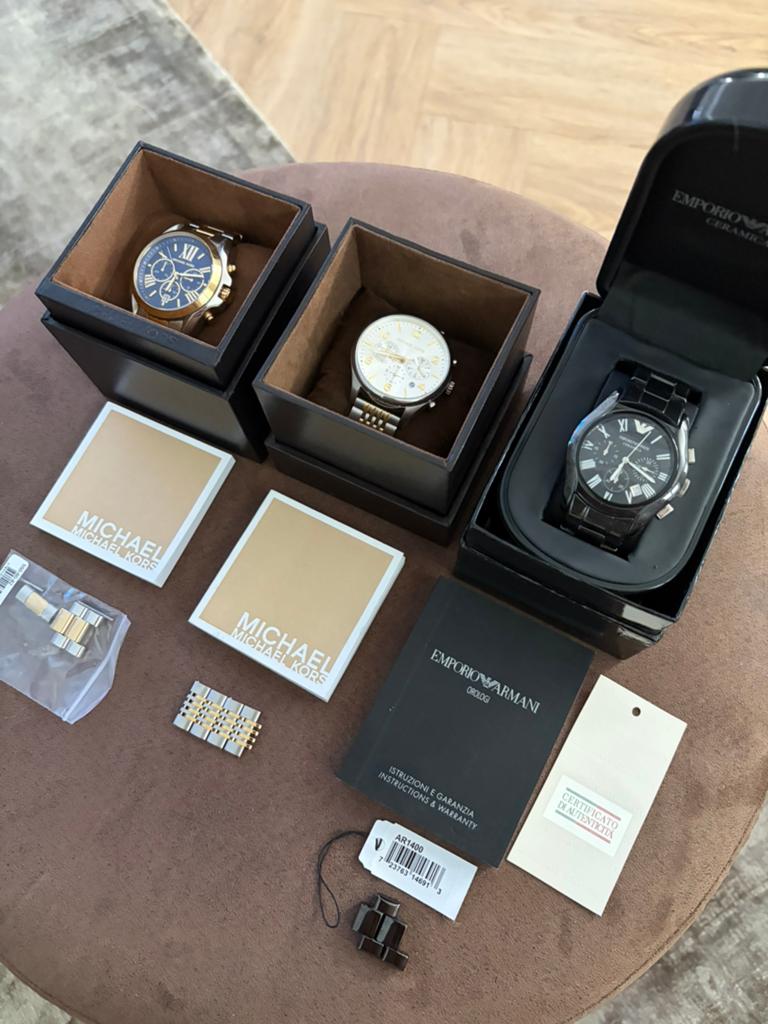 3 originele horloge’s (2x Michael Kors - 1x Armani), Sieraden, Tassen en Uiterlijk, Horloges | Heren, Overige merken, Staal, Polshorloge