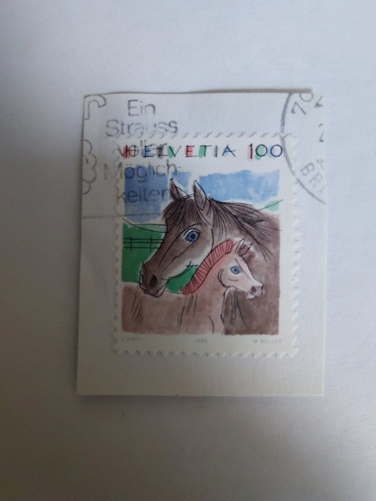Zwitserland paard en veulen, Verzenden, Gestempeld