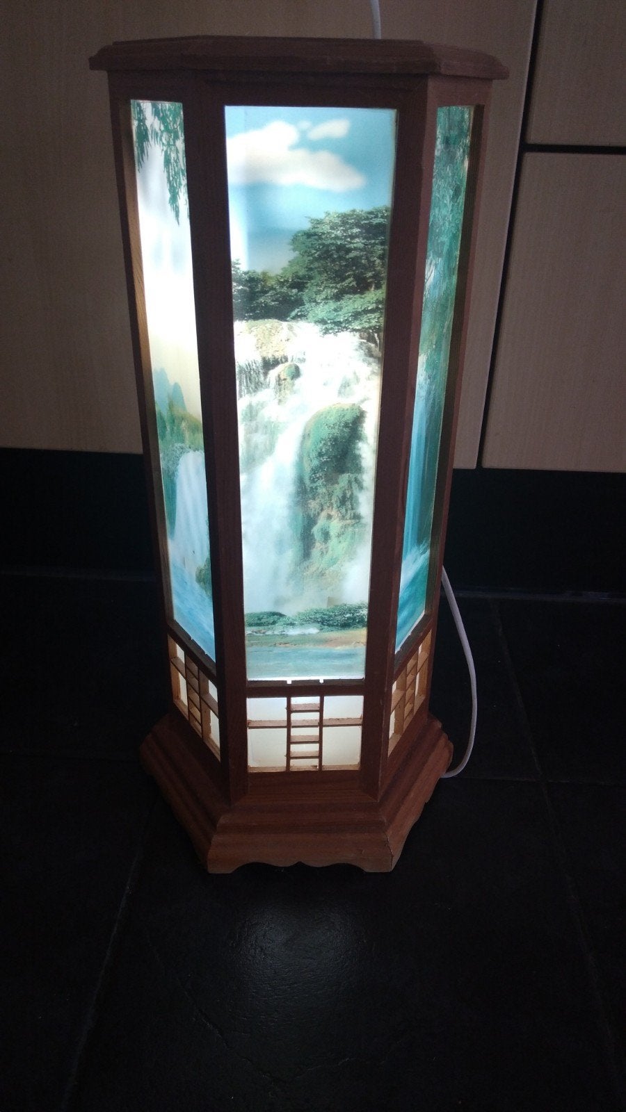 Mooie Oude Staande Lamp met Waterval Afbeelding, Ophalen, Gebruikt, Vintage, Oosters, Sfeervol, 100 tot 150 cm