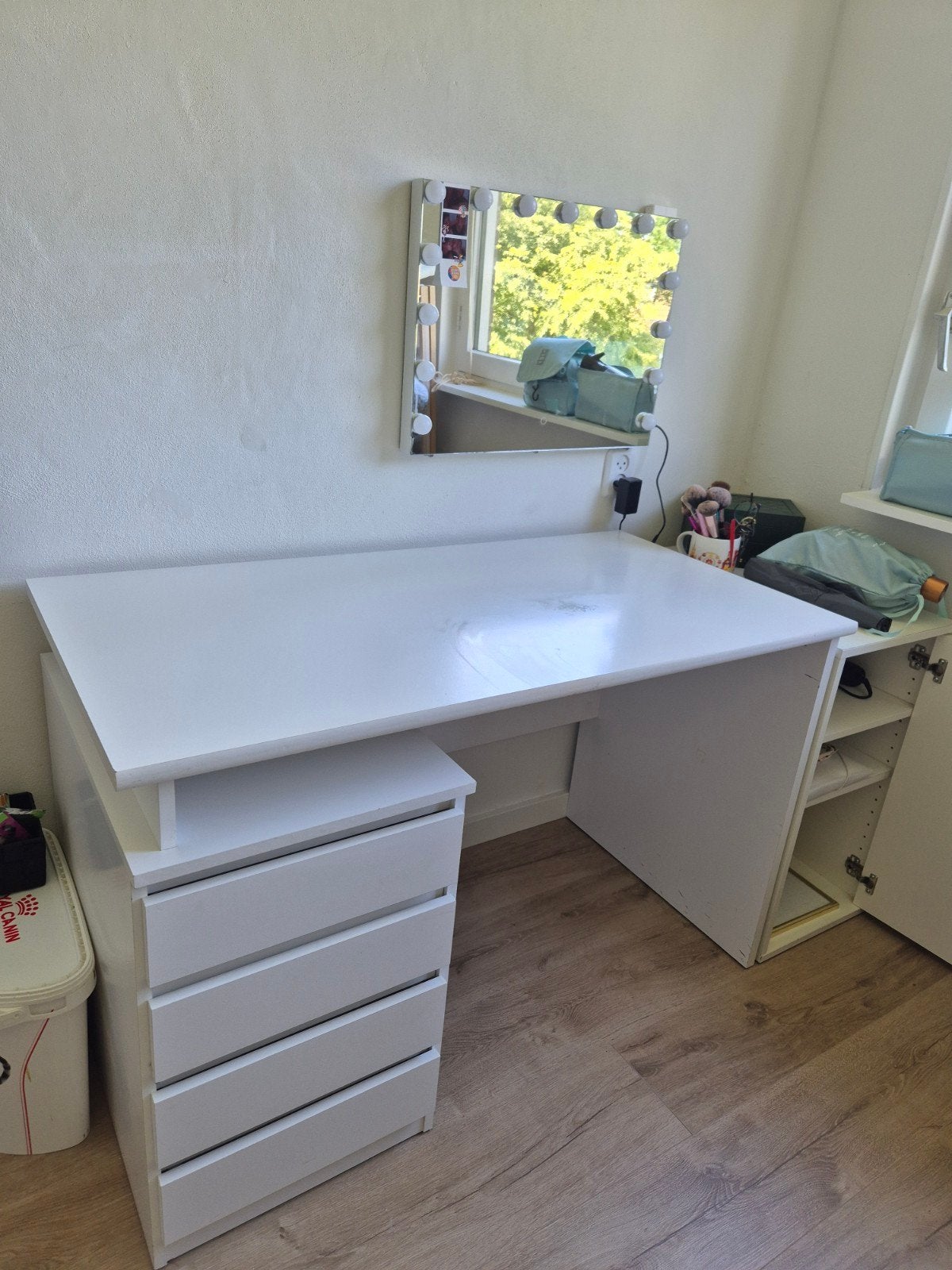 Wit bureau/makeup tafel met lades en kastje, Ophalen, Gebruikt, 100 tot 150 cm, Minder dan 100 cm