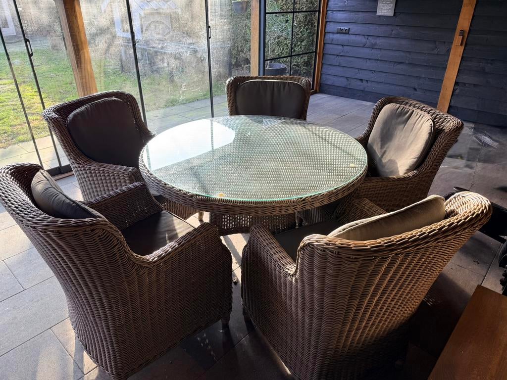 Luxe Four Seasons Outdoor Brighton diningtuinset - 5 stoelen, Ophalen, Zo goed als nieuw, Wicker