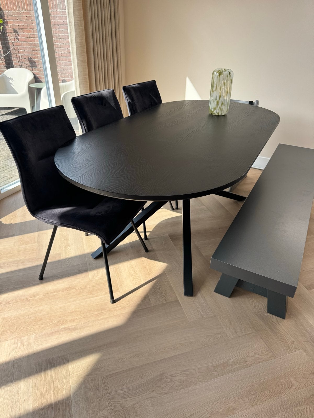 Complete eethoek: tafel, 3 stoelen en bankje, Ophalen, Zo goed als nieuw, Minder dan 4 stoelen