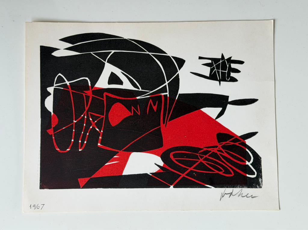 Jan van der Zee (de Ploeg) - Linosnede 1967 - Gesigneerd, Antiek en Kunst, Ophalen of Verzenden