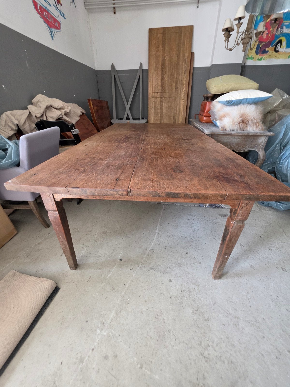 Grote oude houten boerderijtafel / eettafel ca. 230 x 120 cm, Ophalen, Gebruikt, 100 tot 150 cm, 200 cm of meer