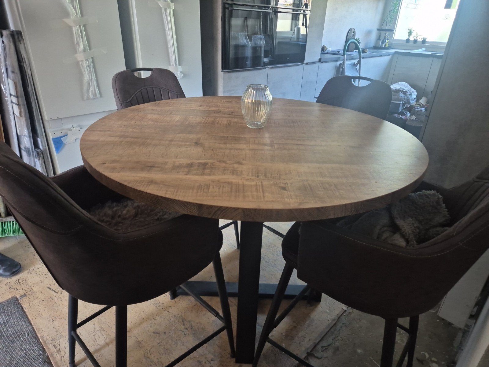 Mango houten hoge eethoek, Rond, Ophalen of Verzenden, Zo goed als nieuw, 100 tot 150 cm