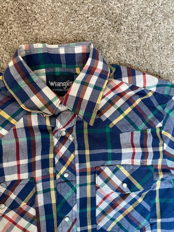Wrangler Overhemd Heren M Blauw western cowboy plaid, Ophalen of Verzenden, Zo goed als nieuw, Blauw, Wrangler