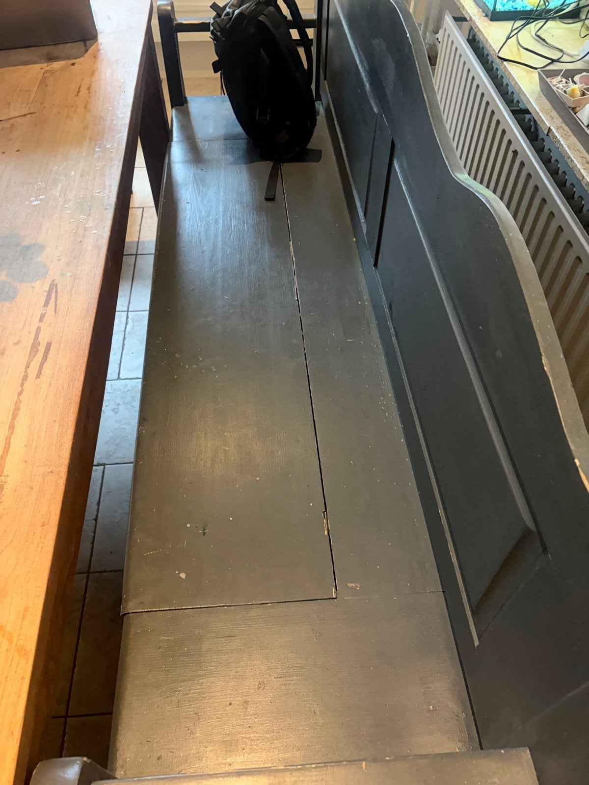 Grijs houten bankje met opbergruimte, Ophalen, Gebruikt, Grijs, Hout