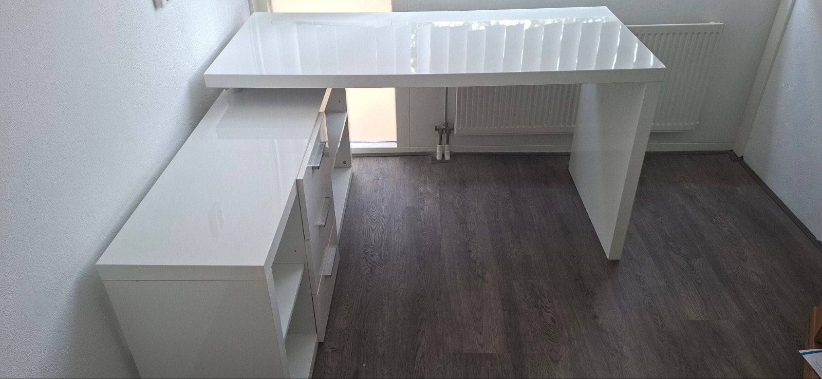 Ruim wit hoekbureau met lades en opbergvakken, Huis en Inrichting, Ophalen, Met lades, Gebruikt, Hoekbureau