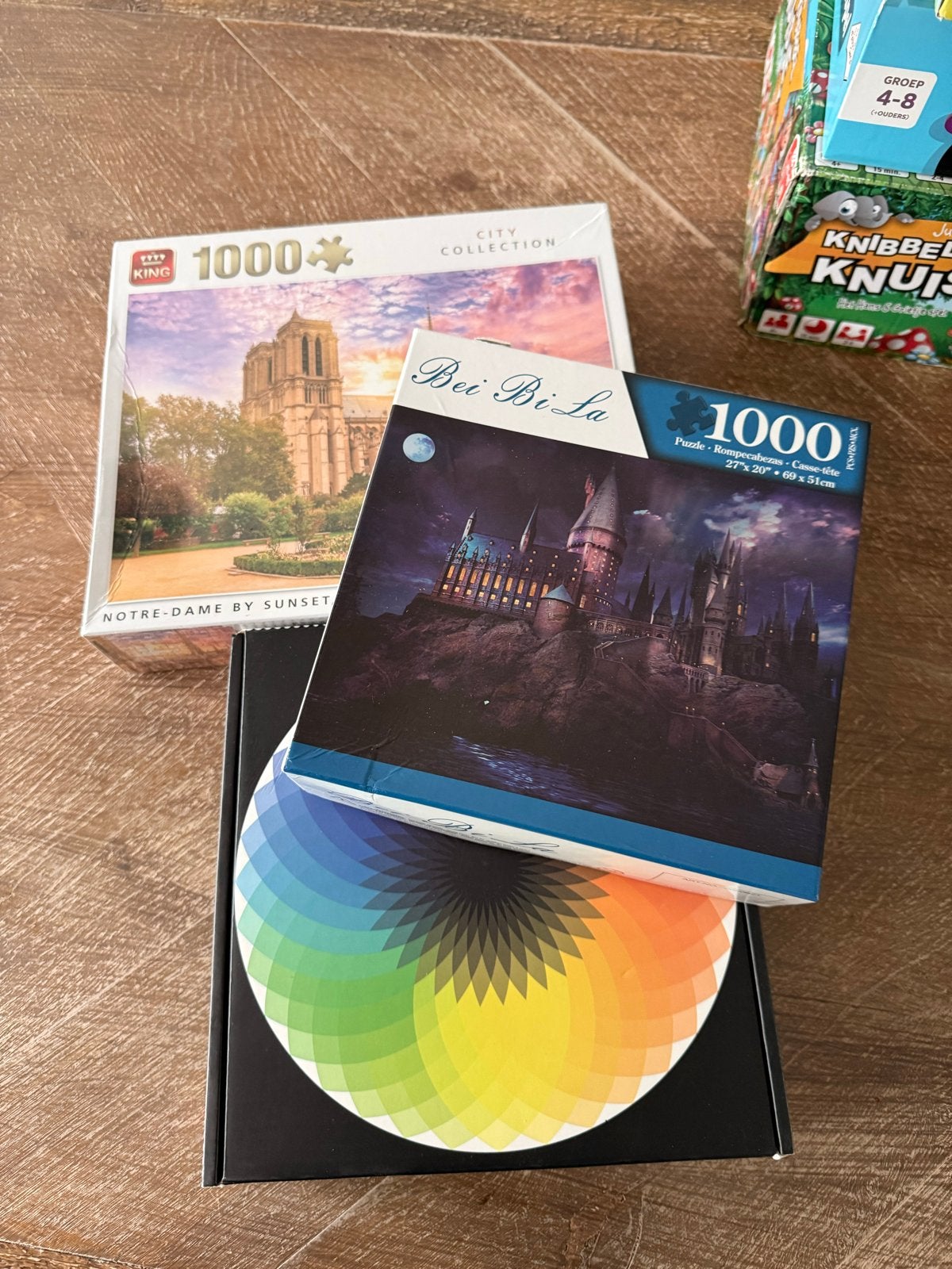 3 puzzels en 3 spellen gratis afhalen, Ophalen, 500 t/m 1500 stukjes, Gebruikt, Legpuzzel