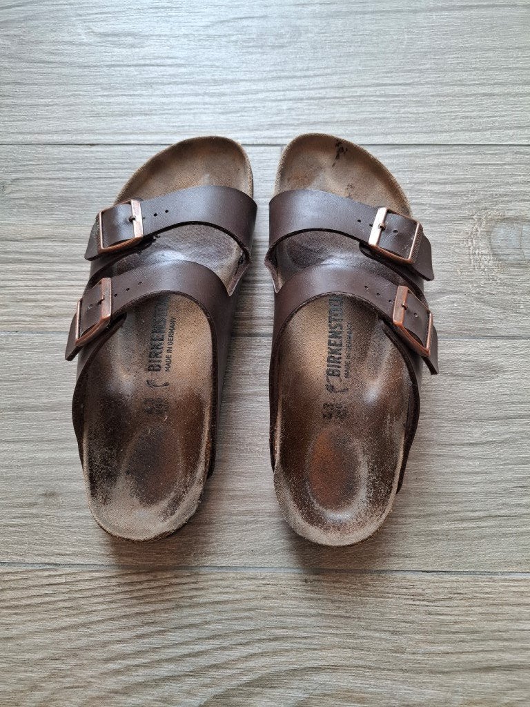 Birkenstock Arizona Donkerbruine Lederen Slippers - 43, Kleding | Heren, Schoenen, Slippers, Bruin, Ophalen of Verzenden, Birkenstock