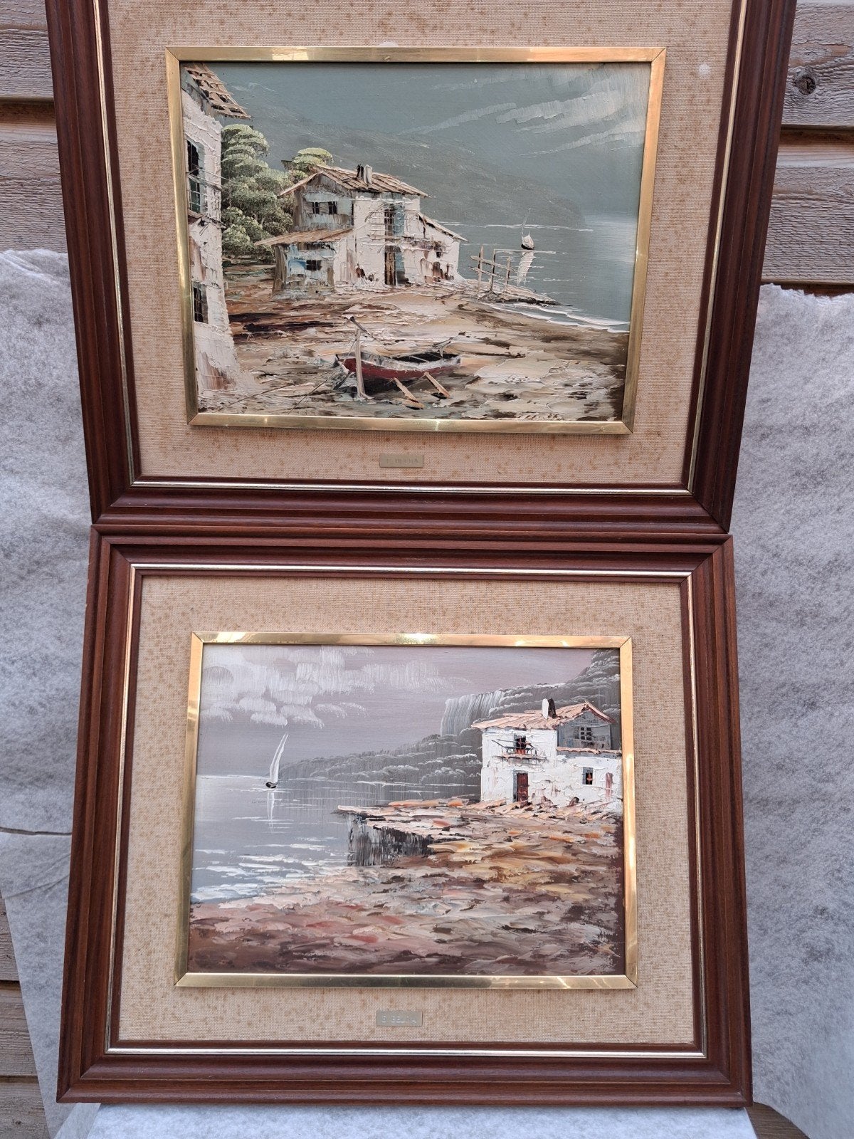 Twee Schilderijen E. Belda - Maritiem/Dorpsgezicht, Ophalen of Verzenden