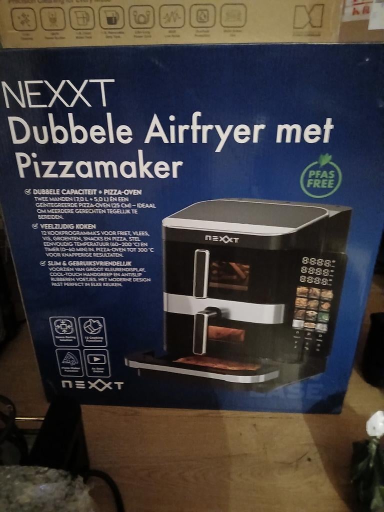 NEXXT Dubbele Airfryer met Pizzamaker - Nieuw in doos, Witgoed en Apparatuur, Ophalen of Verzenden, Nieuw, Airfryer