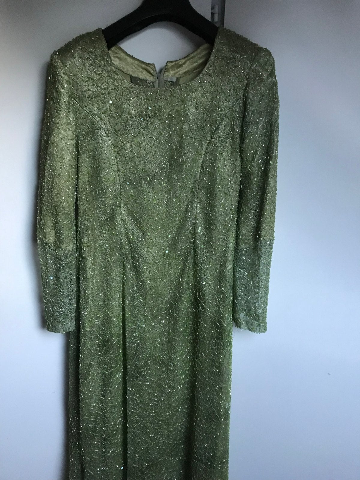 Vintage Groene Galajurk met Pailletten40/42, Kleding | Dames, Jurken, Maat 38/40 (M), Ophalen of Verzenden, Gedragen, Onder de knie