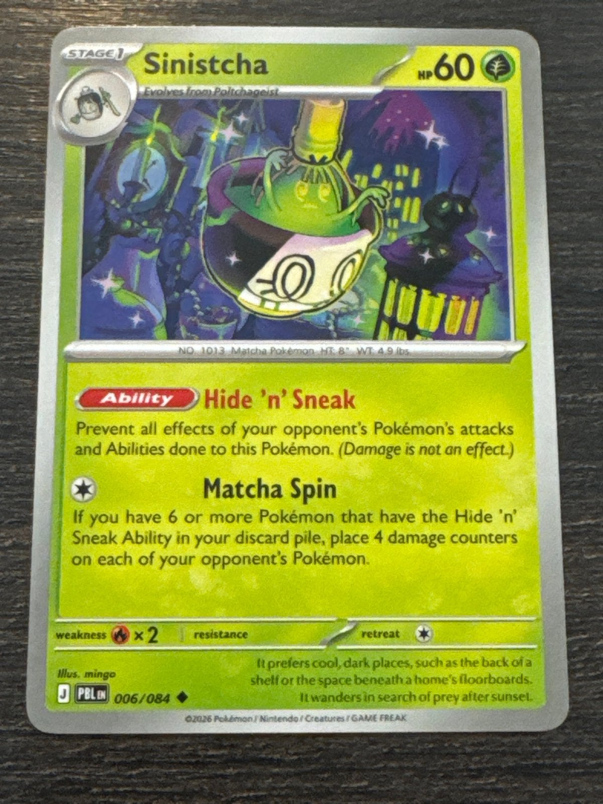 Sinistcha Pokémon Kaart - PBLIN 006/084, Ophalen of Verzenden, Zo goed als nieuw, Losse kaart