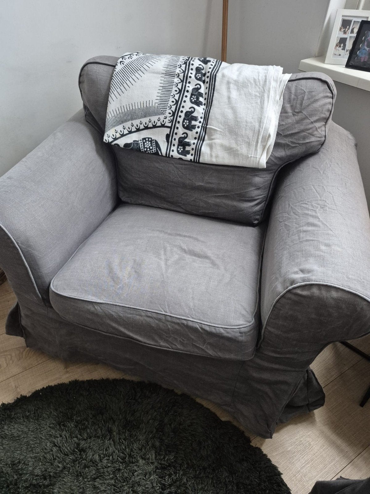 Ektorp fauteuil met mooie grijze bekleding, Ophalen, Gebruikt, Eenpersoons, 75 tot 100 cm
