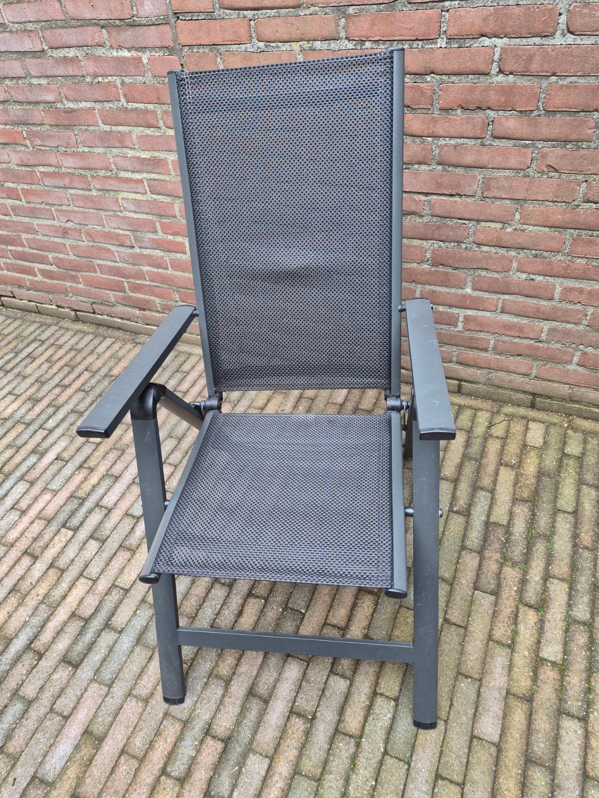 Verstelbare tuinstoel - Grijs aluminium en textileen, Ophalen of Verzenden