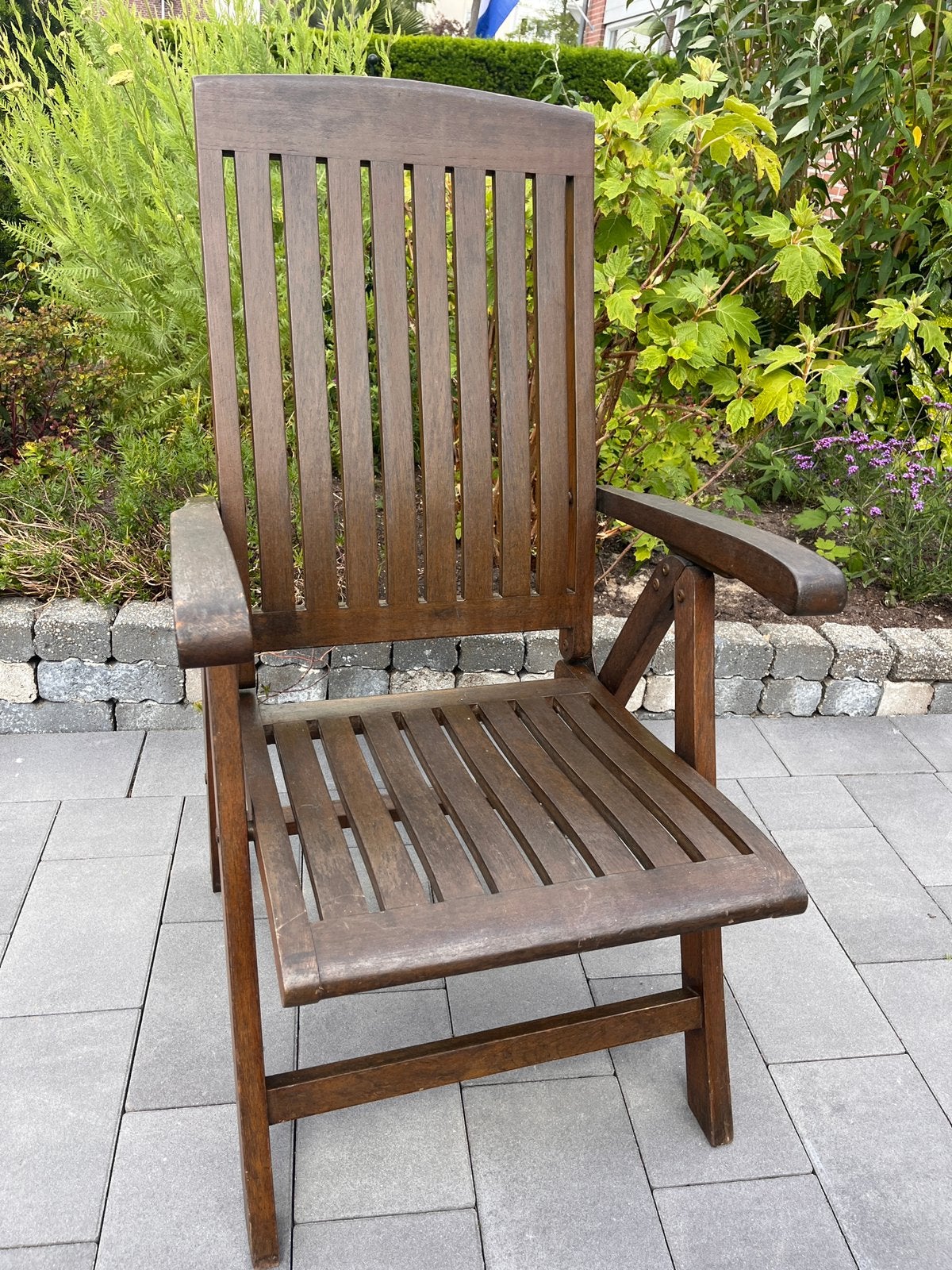 Teakhouten relax buitenstoel, Ophalen, Gebruikt, Hout, Verstelbaar
