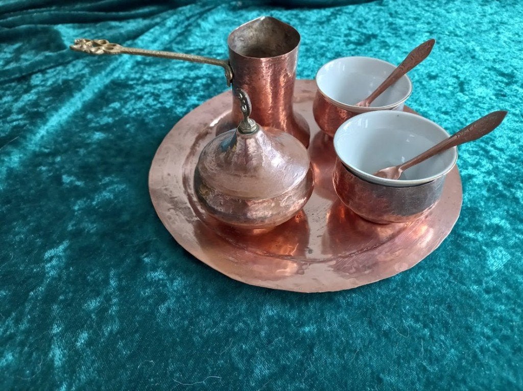 Koperen koffieset, Overige materialen, Overige typen, Ophalen of Verzenden, Zo goed als nieuw