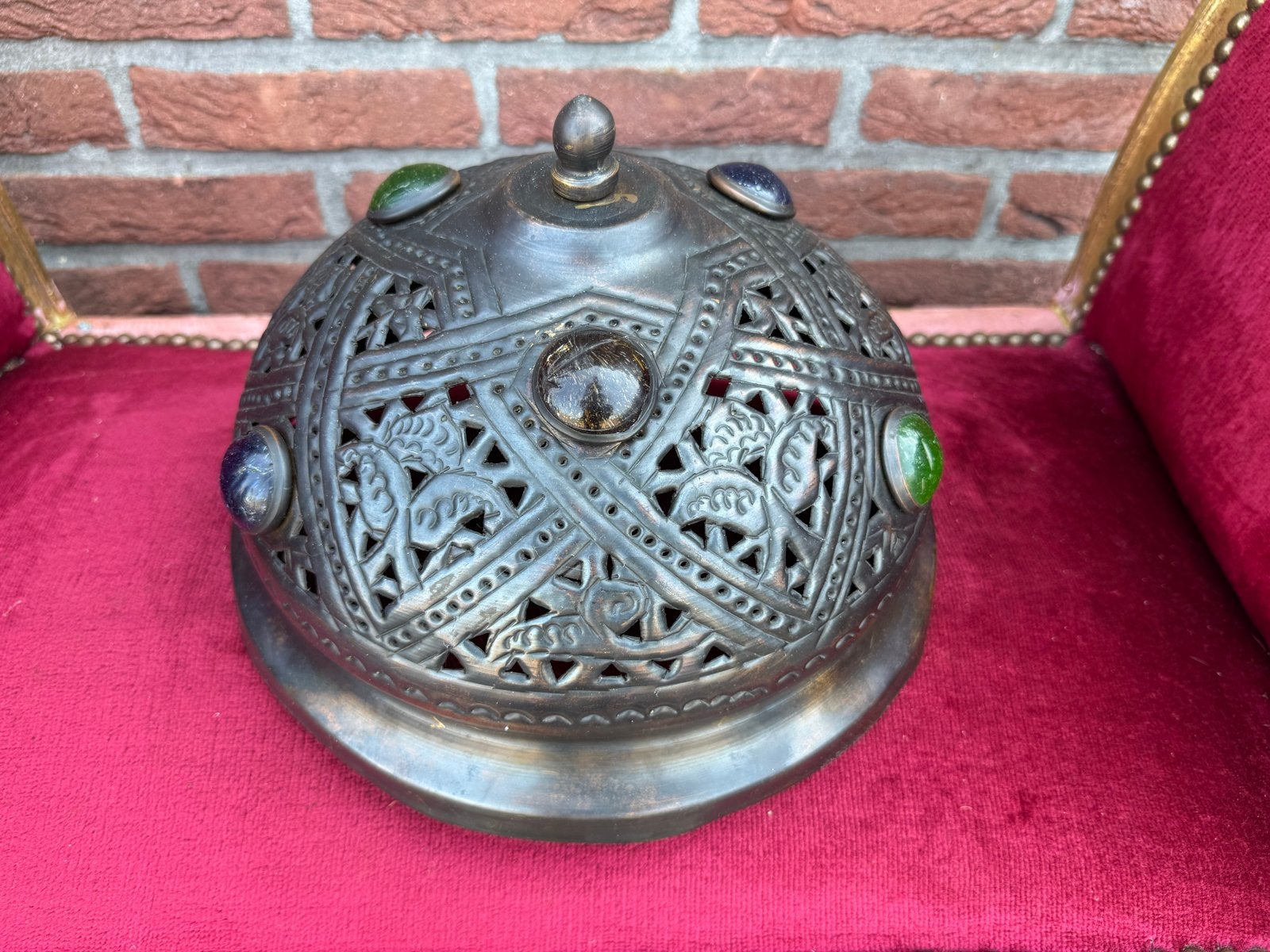 prachtige Oosterse plafondlamp met gekleurd glas, Antiek en Kunst, Antiek | Lampen, Ophalen of Verzenden