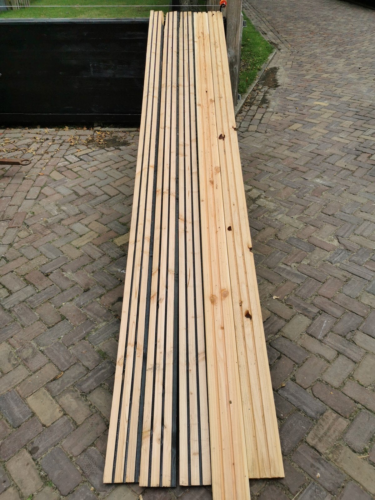 Douglas triple rhombus plank met zwarte kern, Tuin en Terras, Ophalen