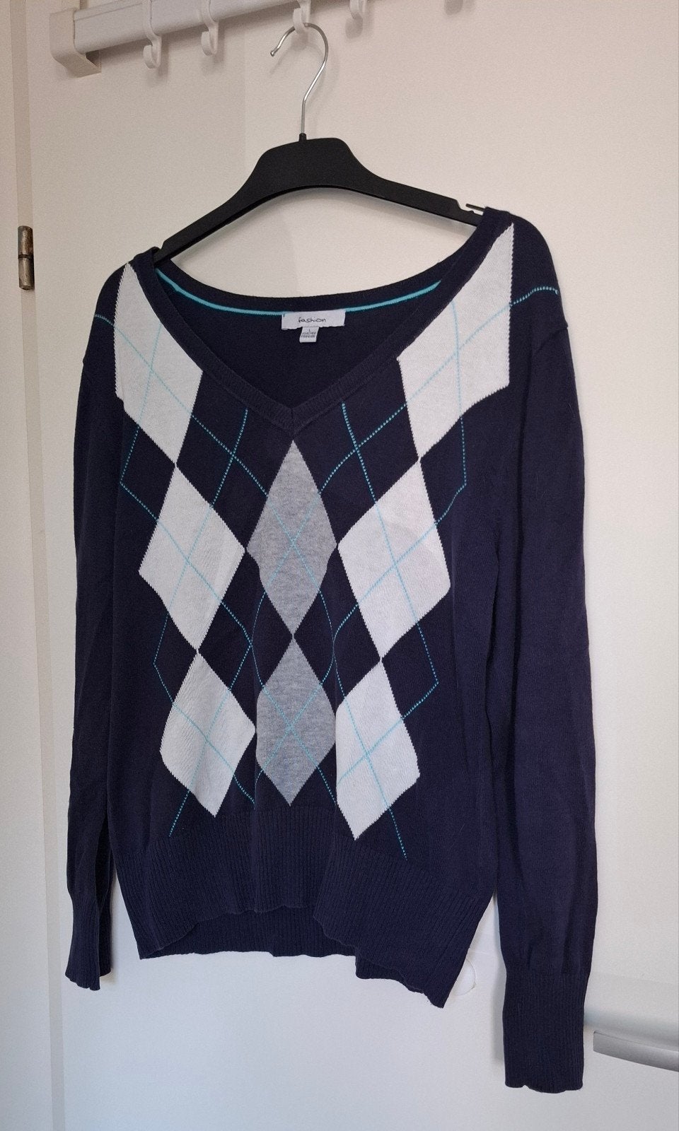 Donkerblauwe trui met patroon, Kleding | Dames, Fashion, Blauw, Maat 42/44 (L), Ophalen of Verzenden
