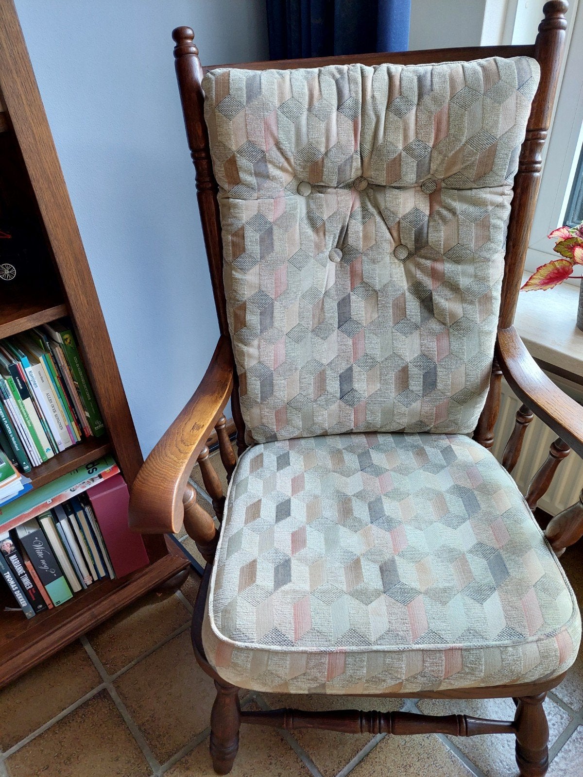 Vintage houten stoel met kussens - Jaren '70 stijl, Ophalen