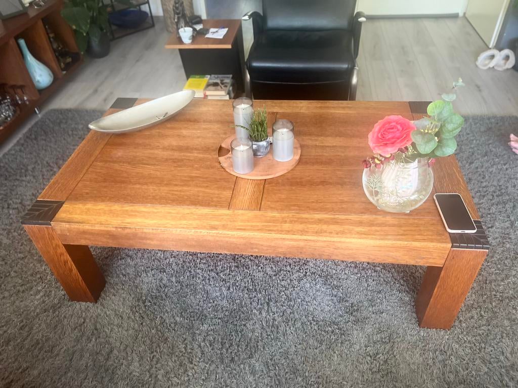 Mooie eiken salontafel 90 bij140 cm, Huis en Inrichting, Tafels | Salontafels, 100 tot 150 cm, Zo goed als nieuw, Minder dan 50 cm