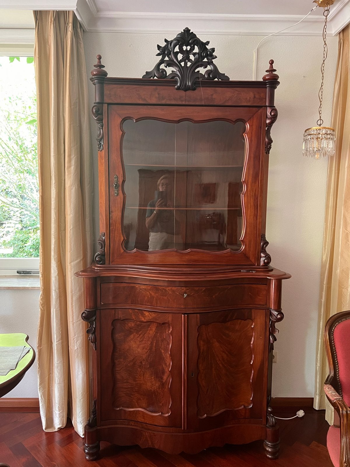 Antieke Mahonie Kast - Vitrinekast met Lade, Ophalen