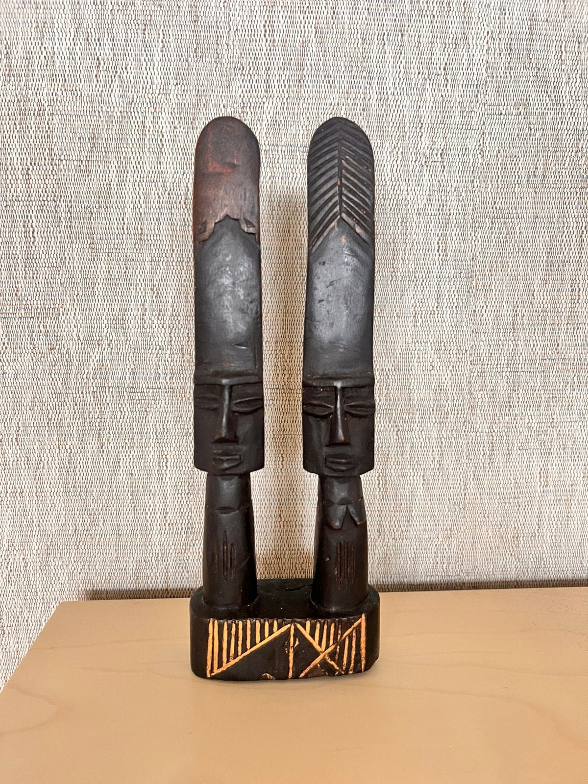 Afrikaans houten beeld duo masker houtgesneden, Afrika, Gesneden, Ophalen of Verzenden, Houtsnijwerk