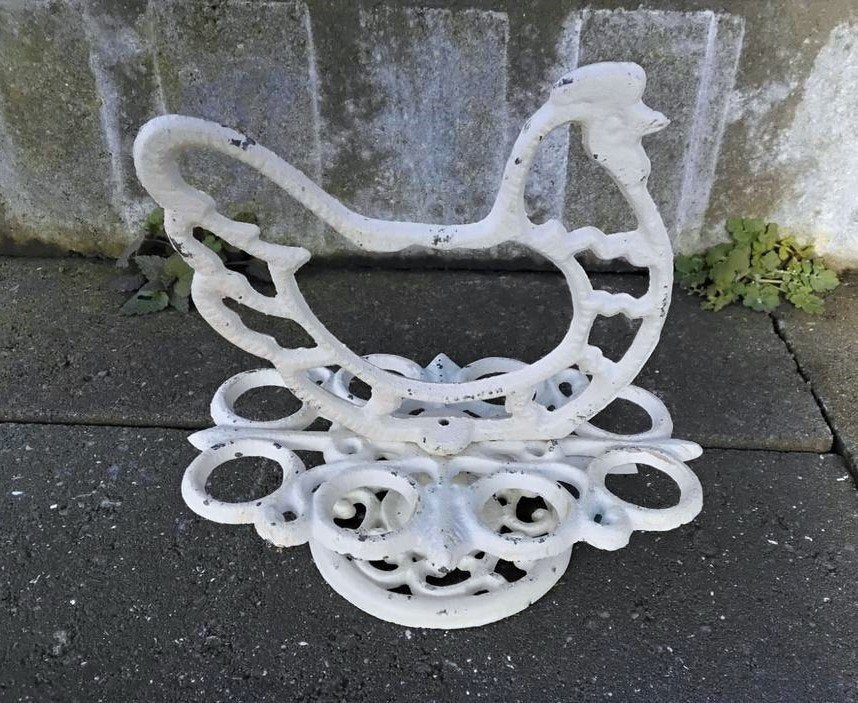 Leuke, Brocante Kip eierrekje, eierhouder, gietijzer, crème, Nieuw, Ophalen of Verzenden, Landelijk, Metaal