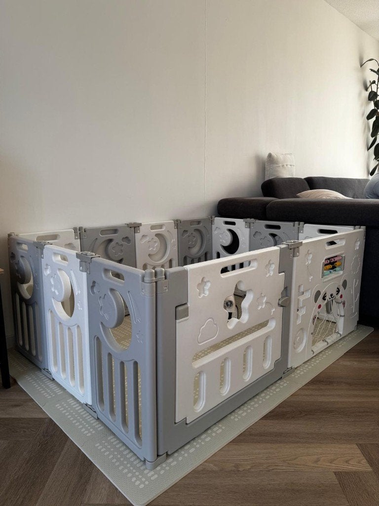 Babybox / Speelbox - Wit-Grijs, 12 Panelen, Kinderen en Baby's, Boxen, Ophalen, Gebruikt, Rechthoekig
