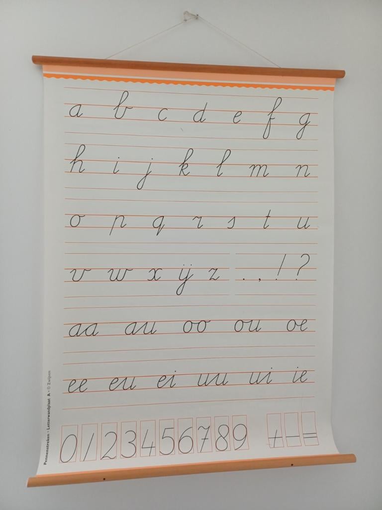 Vintage Letterwandplaat Pennenstreken A - Zwijsen, Antiek en Kunst, Antiek | Schoolplaten, Ophalen
