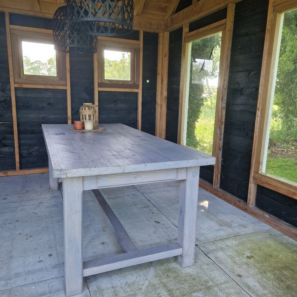 robuuste eettafel voor binnen of buiten, Ophalen, Gebruikt, 200 cm of meer, 50 tot 100 cm