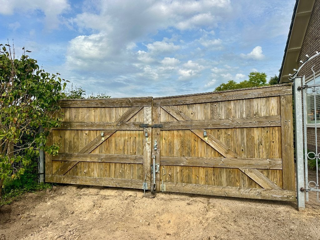 Groot houten tuinhek., Tuin en Terras, Ophalen, Gebruikt, Hout, Tuinhek