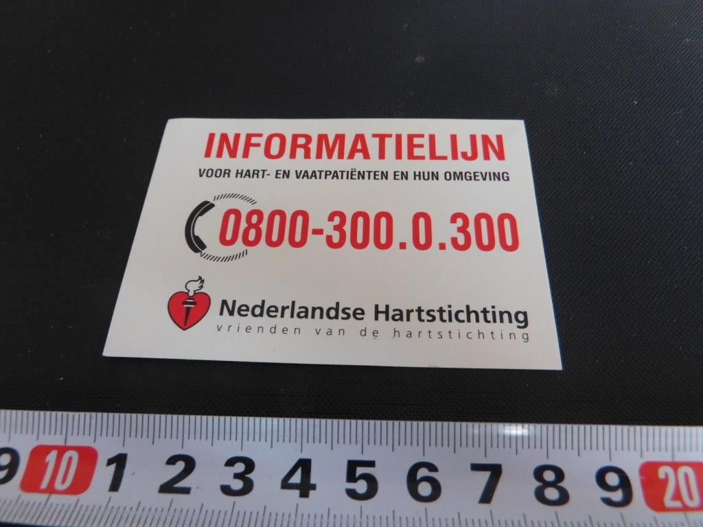 sticker Nederlandse Hartstichting  Informatielijn 0800-300., Verzamelen, Ophalen, Zo goed als nieuw