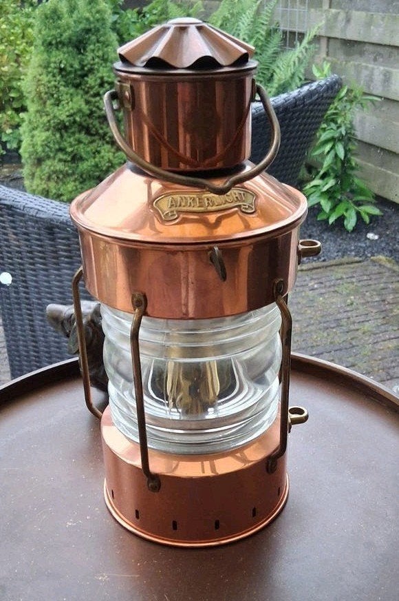 Antieke Koperen Scheepslamp / Ankerlicht, Antiek en Kunst, Antiek | Lampen, Ophalen of Verzenden