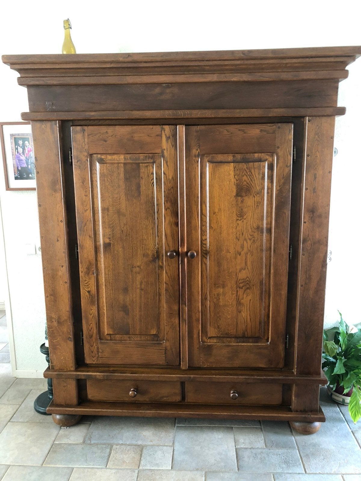 Massief eiken servies kast 221 x 185 x 58, Ophalen, Gebruikt, Met deur(en), 150 tot 200 cm