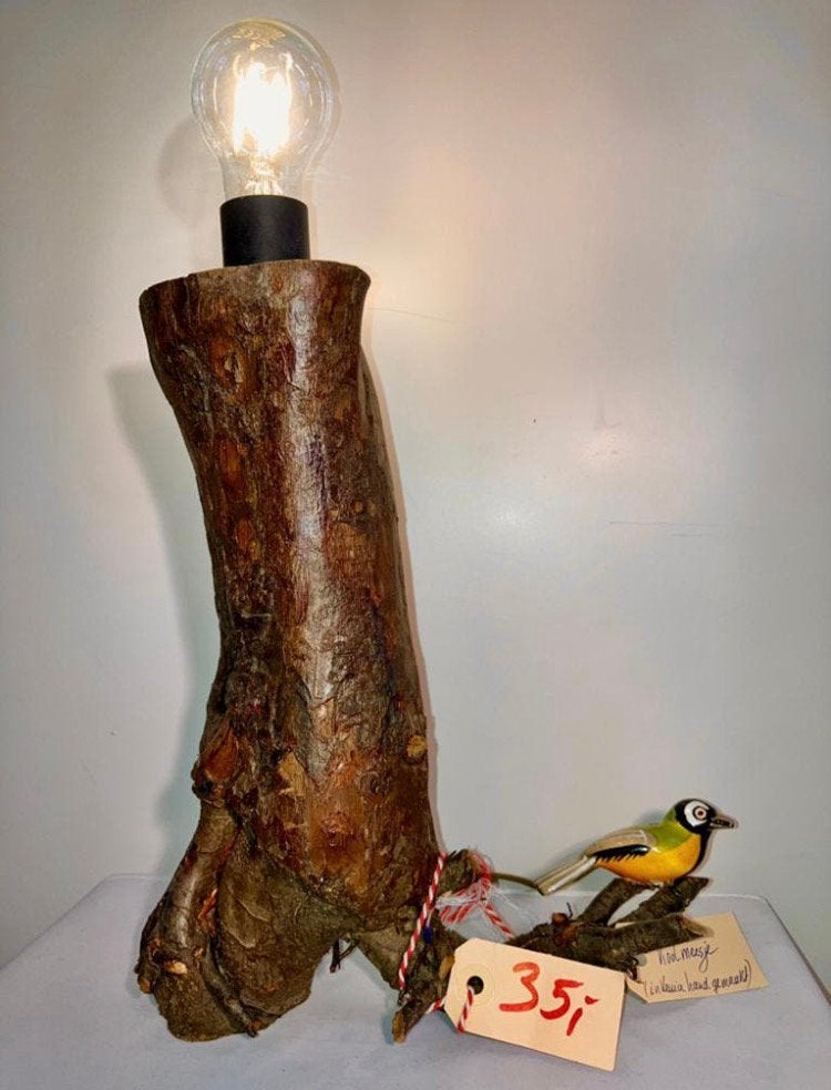 Unieke boomstamlamp met wortels en vogeltje, 50 cm, Overige merken, Meerkleurig, Nieuw