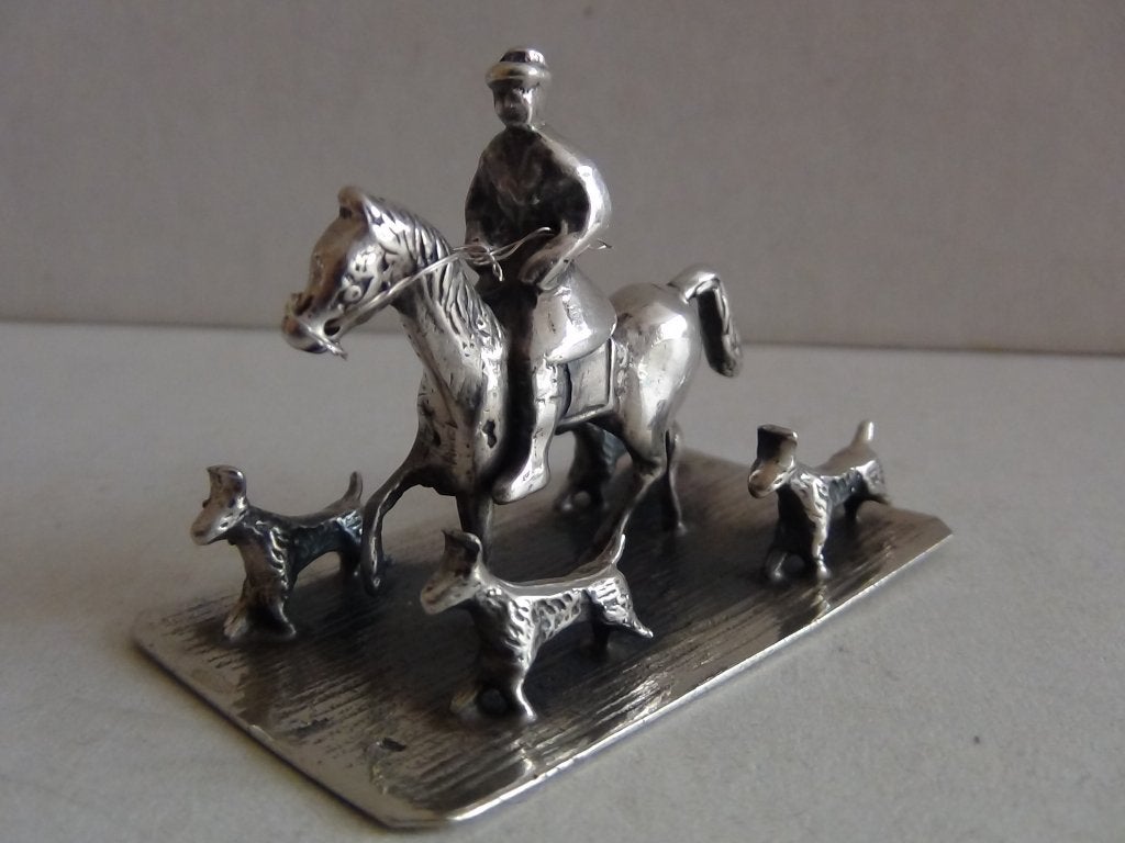 Miniatuur zilver L12B jager paard honden zilveren miniaturen, Verzenden, Zilver
