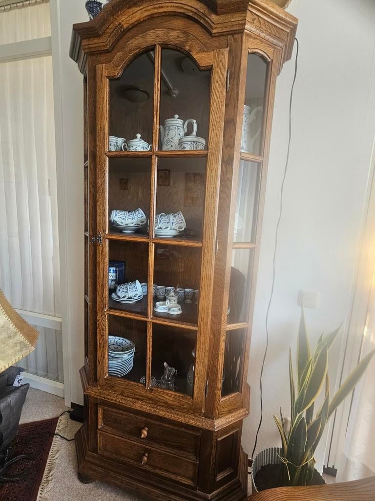 Houten vitrinekast met glas, Ophalen, 50 tot 100 cm, Glas, 150 tot 200 cm