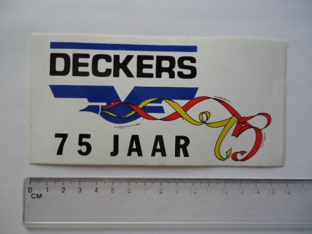 sticker oud DECKERS 75 jaar carrosserie leiden weert retro, Verzenden, Zo goed als nieuw, Bedrijf of Vereniging