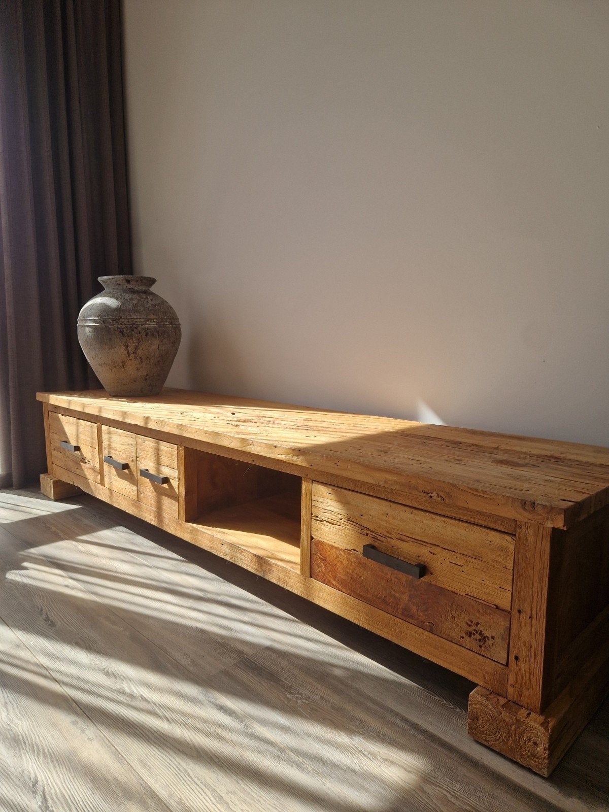 Teak houten tv meubel - 2 meter breed, Ophalen, Gebruikt, 150 tot 200 cm, Teakhout