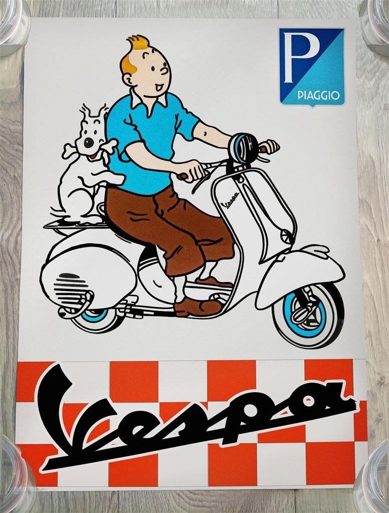 TIN TIN KUIFJE VESPA PIAGGIO Poster 40x60cm, Verzamelen, Stripfiguren, Verzenden, Kuifje, Nieuw, Beeldje of Figuurtje