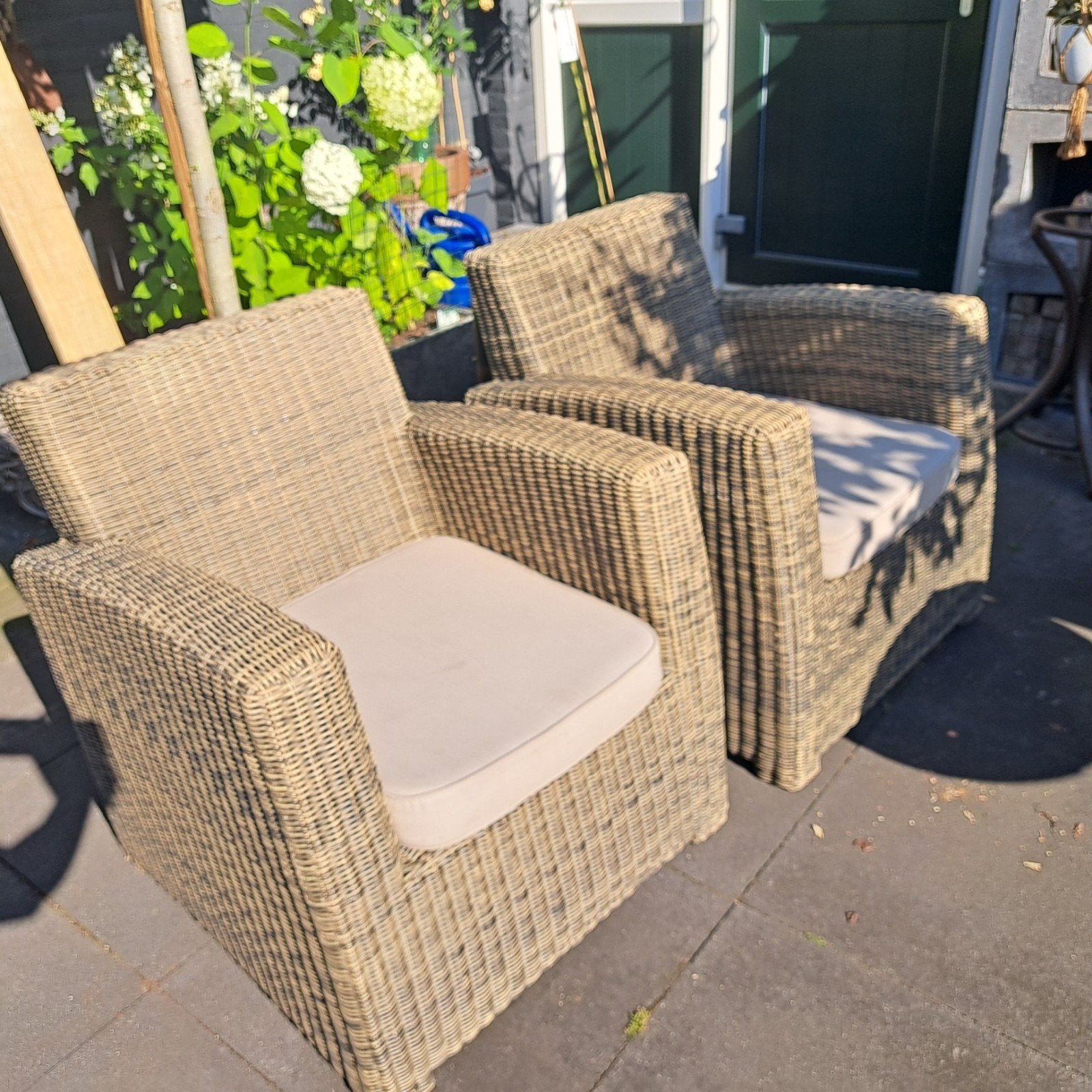 2 lounge  heerlijke stoelen van club collection met kussens, Ophalen, Gebruikt, Wicker, 2 zitplaatsen