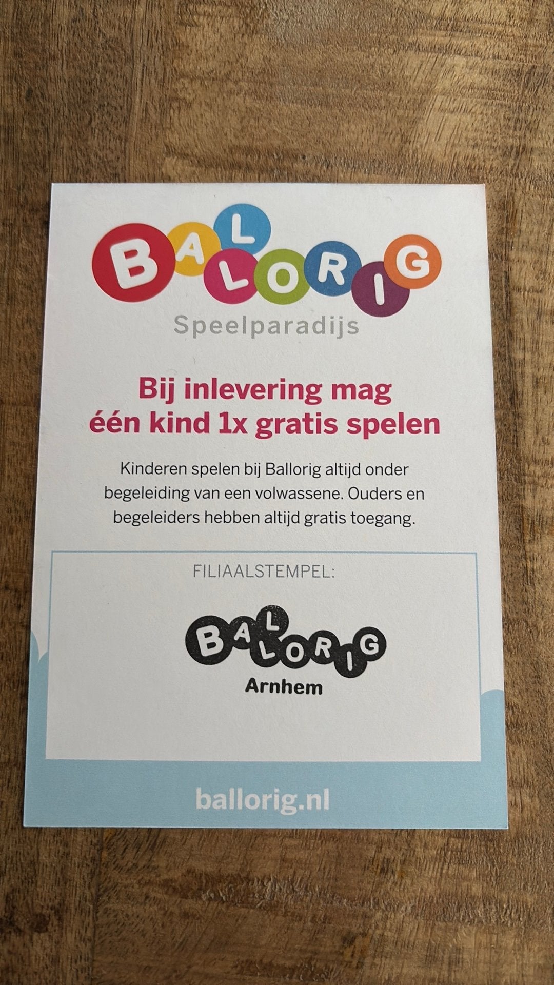 Entreekaart ballorig, Eén persoon, Ticket of Toegangskaart