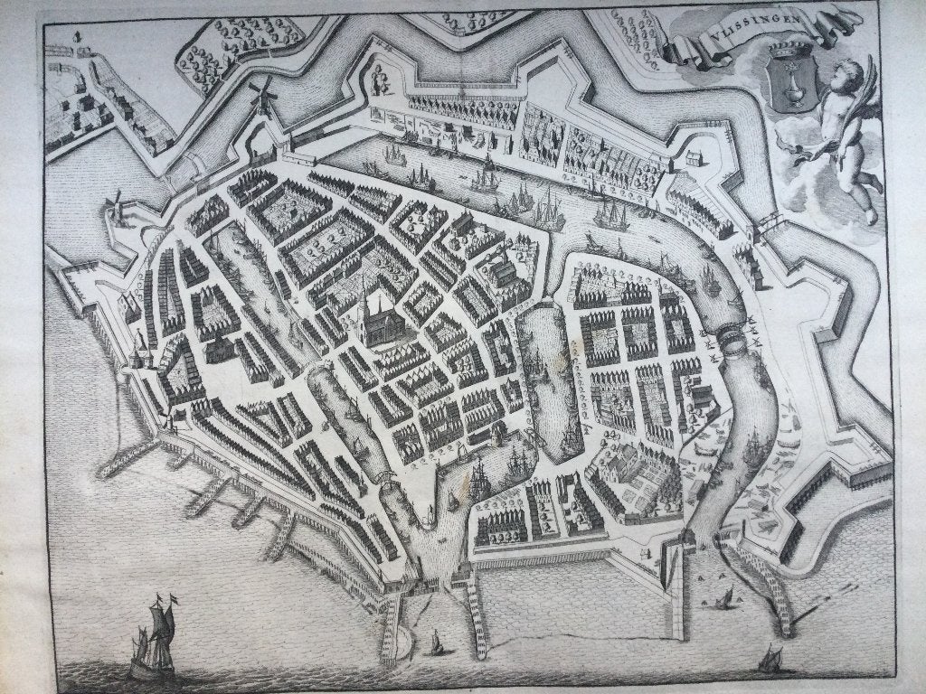 Vlissingen, Stadsplattegrond, 1696., Cartografie, 1600 - 1699, 34 cm, Blanco verso